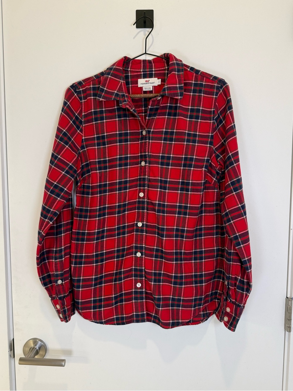Vineyard Vines Red and Navy Plaid Button-Up Flannel Shirt